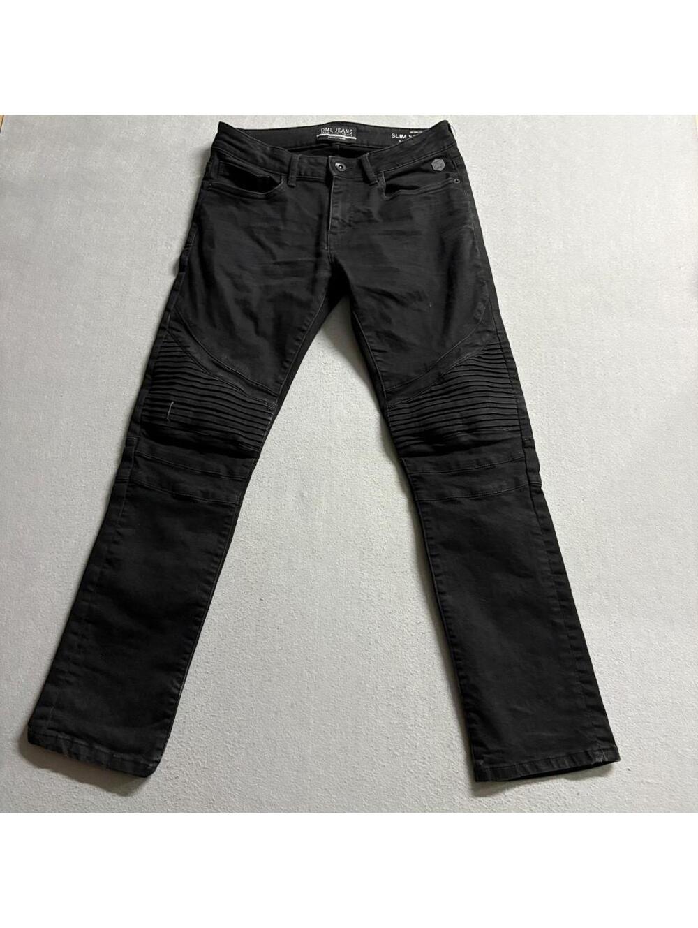 DML Jeans Mens 30x30 Black Moto Biker Denim Slim Straight Leg Pants